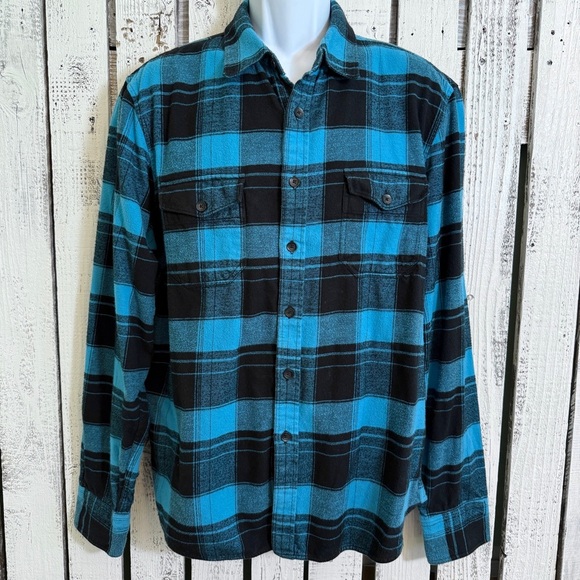 Unavailable-Fox Racing Flannel Shirt Men XL Blue Black Plaid Button Up Retro - Picture 1 of 12